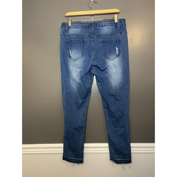 Denim & Rivets Jeans Womens 16 Blue Distressed Raw Hem Skinny Stretch Ankle - Picture 4 of 8